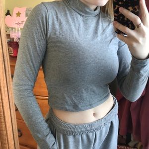 grey cropped turtleneck